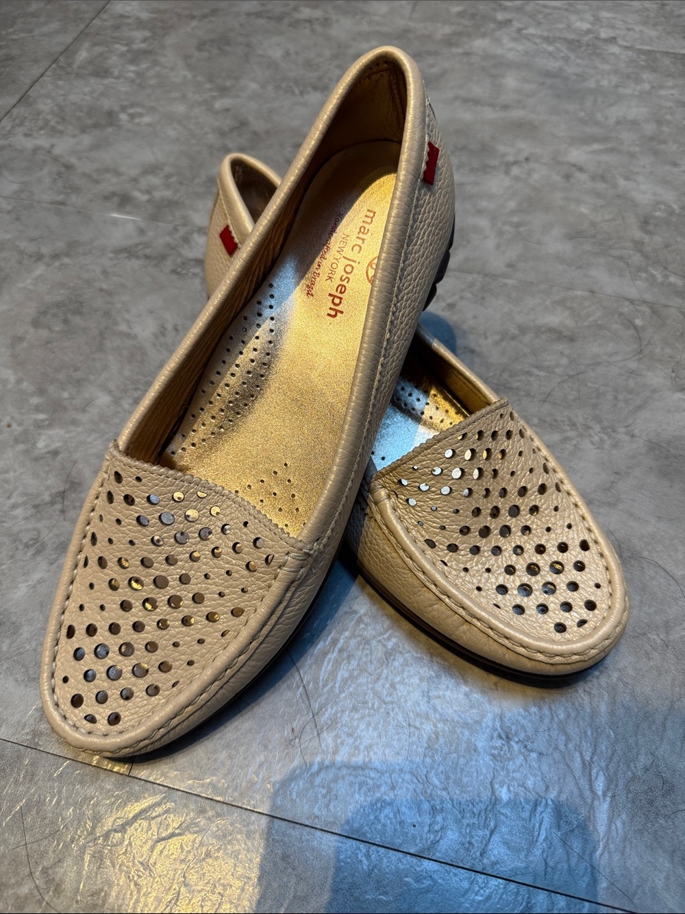 Marc Joseph Taupe Perforated Leather Slip-On Golf Shoes